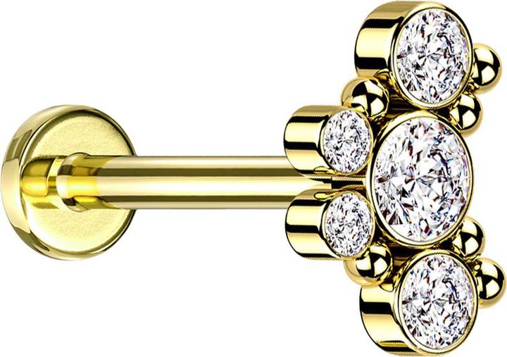 Immagine prodotto Star Piercing Micro Labret filo interno placcato oro sei sfere cinque cristalli argento (senza ottone, Acciaio chirurgico 316L)