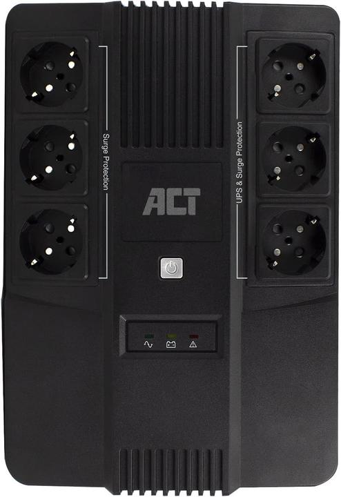 Actual product image ACT UPS, 600 VA, 6x Type F outlet, 1x IEC C14 input, 230V, AVR (600 VA, 360 W, Line-interactive UPS)