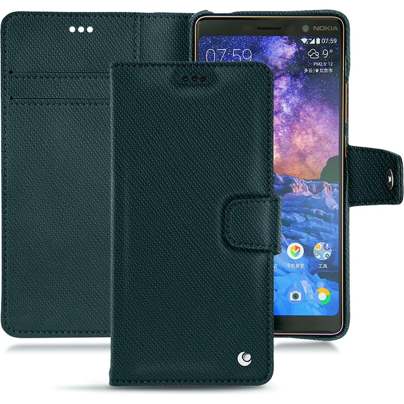 Noreve Lederschutzhülle Wallet (Nokia 7 Plus), Smartphone Hülle, Grün