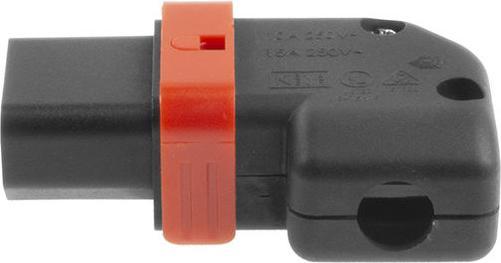 Actual product image C13 IEC Lock+ rewireable left or right angled connector black, PA130100RBK (C13)
