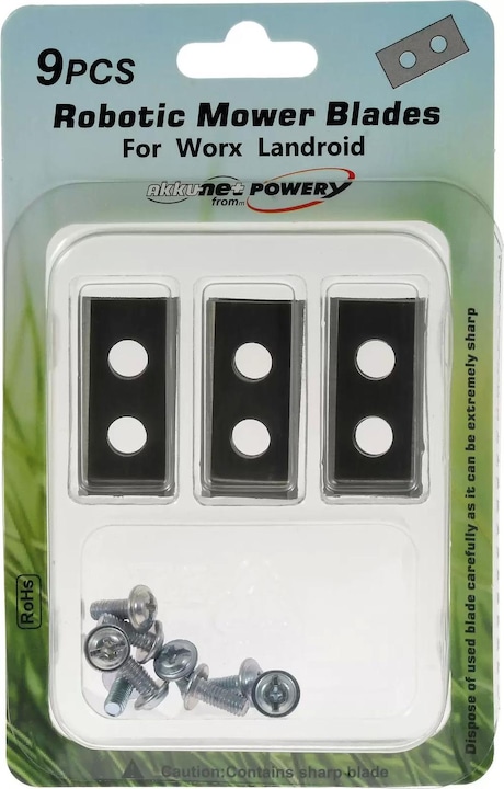 Immagine prodotto AccuCell 9x lame di ricambio/lame da taglio (0,9 mm) per tutti i tosaerba robotici Worx Landroid (Robot falciante, Lame per tosaerba + lame di ricambio per macchine da giardino)