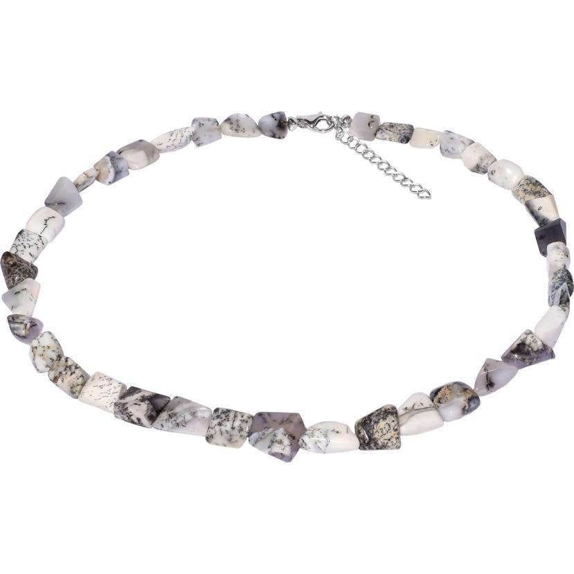 Xen, Halsschmuck, Dendrit Opal - Collier Trommelstein 48 + 5 cm 925 Silber, (925 Sterling Silber, 48 cm)