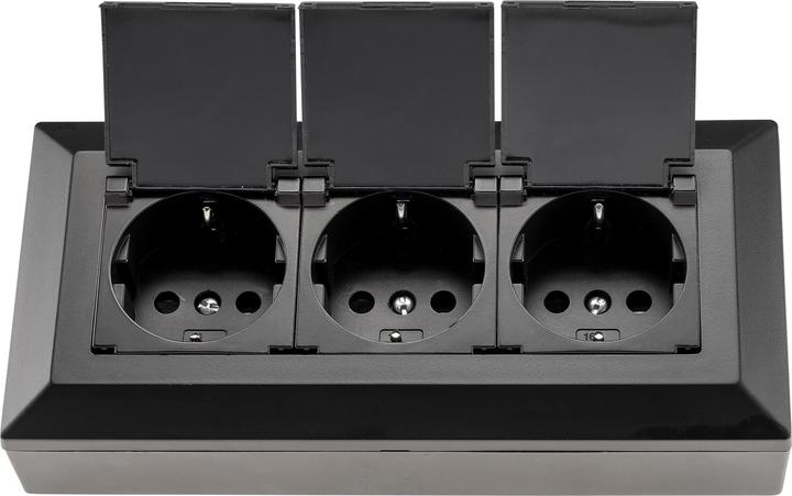 Chilitec Steckdosenblock 23933, 3-fach, mit Schutzklappen, 250V/16A, schwarz (3x, CEE 7/3)