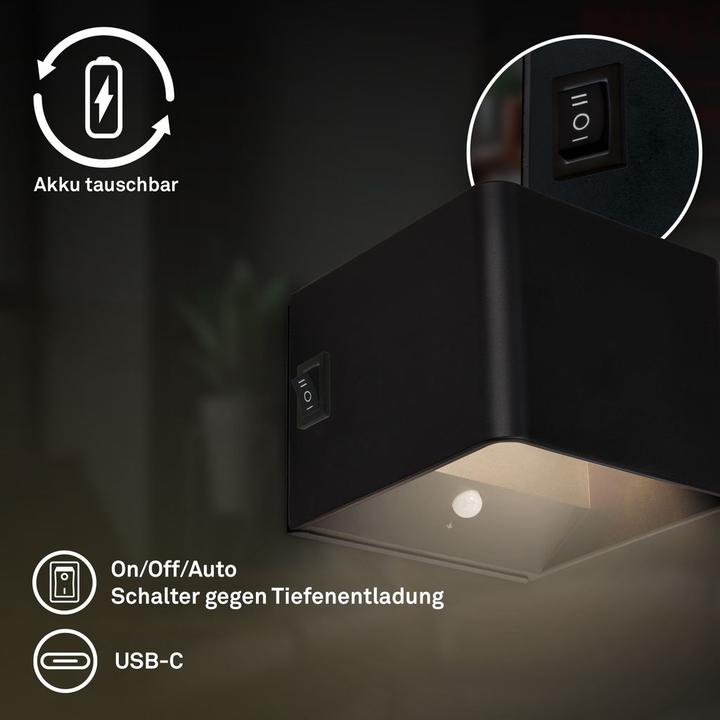 Produktbild Briloner BORRA LED Akku Wandleuchte mit Sensor - Schwarz (100 lm)