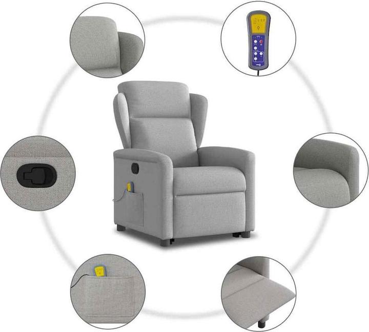 Immagine prodotto vidaXL Poltrona massaggiante con ausilio per la risalita in piedi in tessuto grigio Cloud