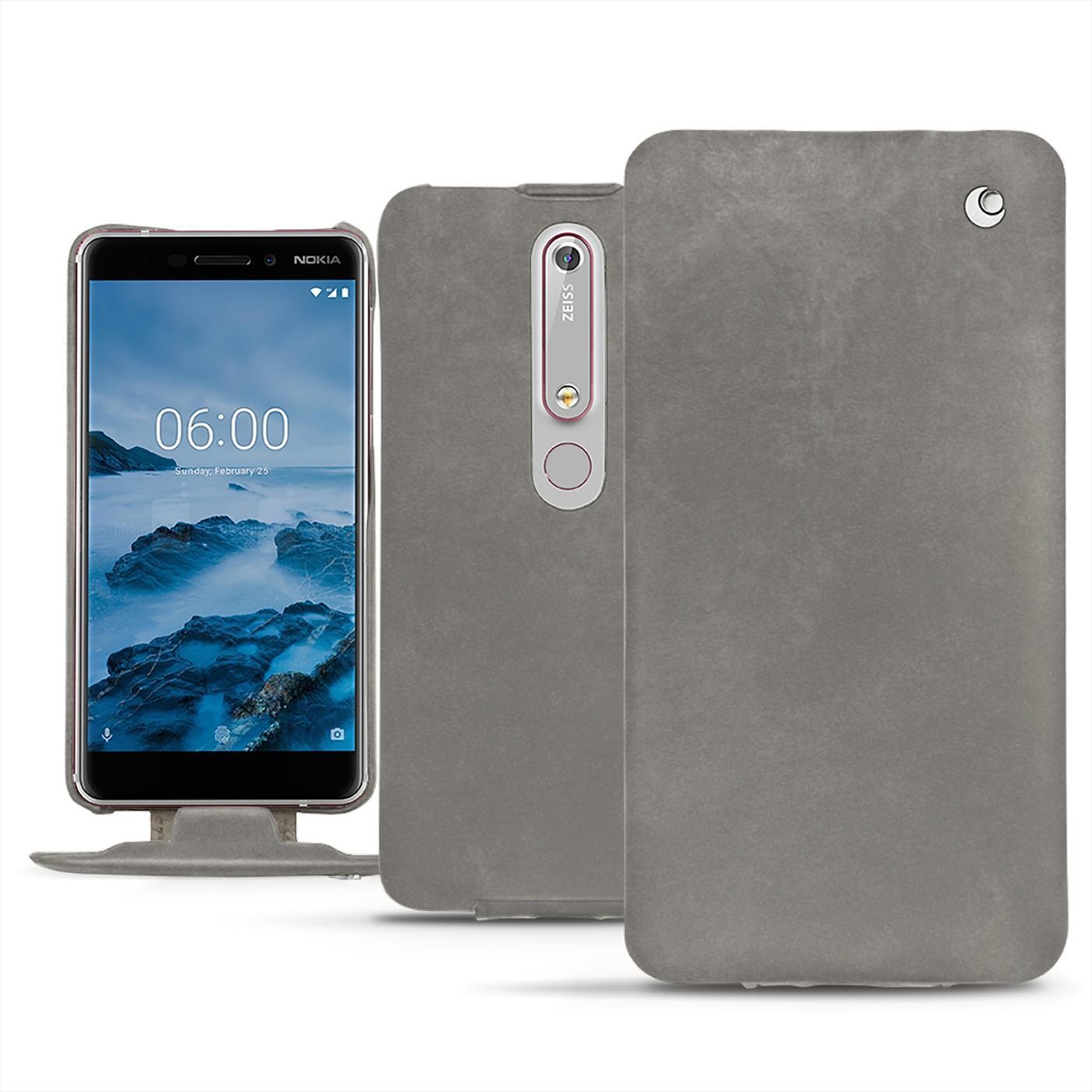 Thumbnail - Noreve Lederschutzhülle vertikal (Nokia 6 (2018)), Smartphone Hülle, Grau