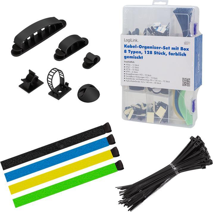 Image du produit LogiLink Kabel-Organisations-Set in einer Box, 8-Artikel, 128 Stk., gemischtfarbig