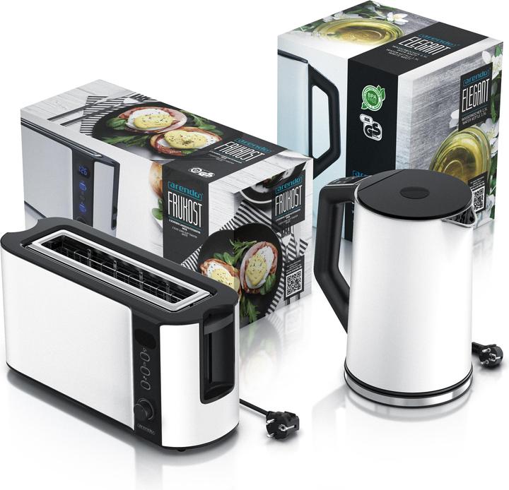 Produktbild Arendo Frühstücks Set, Edelstahl Wasserkocher 1,5l Temperaturwahl & 2-Scheiben Langschlitz Toaster, Weiss (1.50 l)