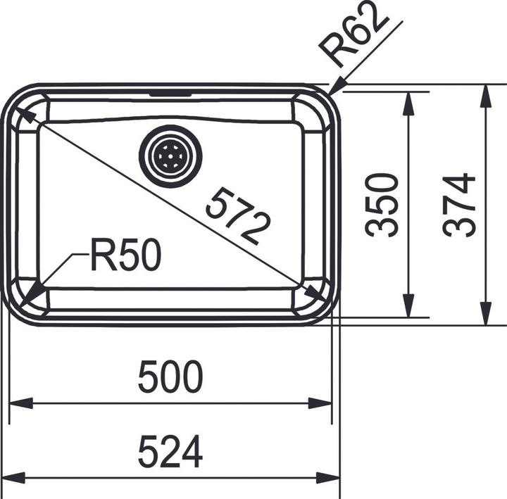 Produktbild Franke Largo LAX 610 50 (35) Edelstahl 101.0671.620 (Aufsatzspülbecken, 35 cm, 50 cm)