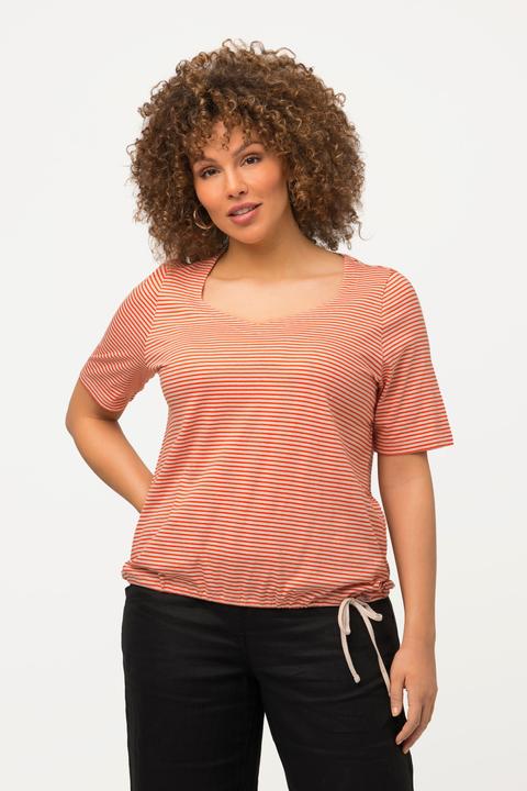 Immagine prodotto Ulla Popken Maglia classica a righe con scollo a cuore, fascia sull'orlo e mezze maniche (50, 52)