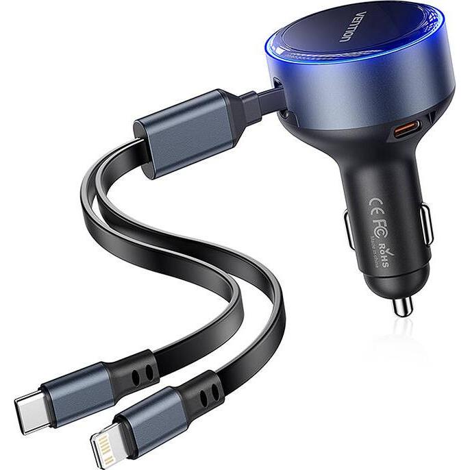 Vention FFOB0 USB-C car charger + USB-C/Lightning 30W cable, Auto Adapter