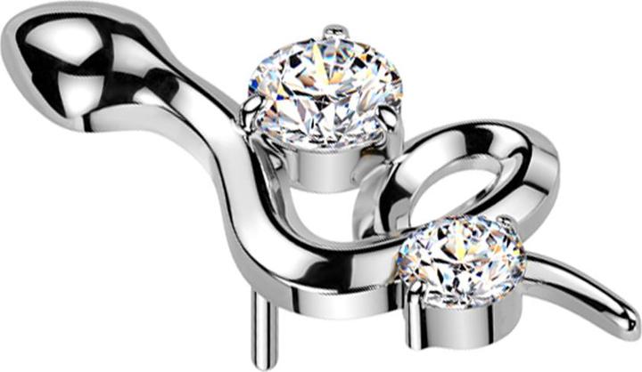Actual product image Star Piercing Threadless Schlange silber zwei Kristalle silber (without brass, Titanium)