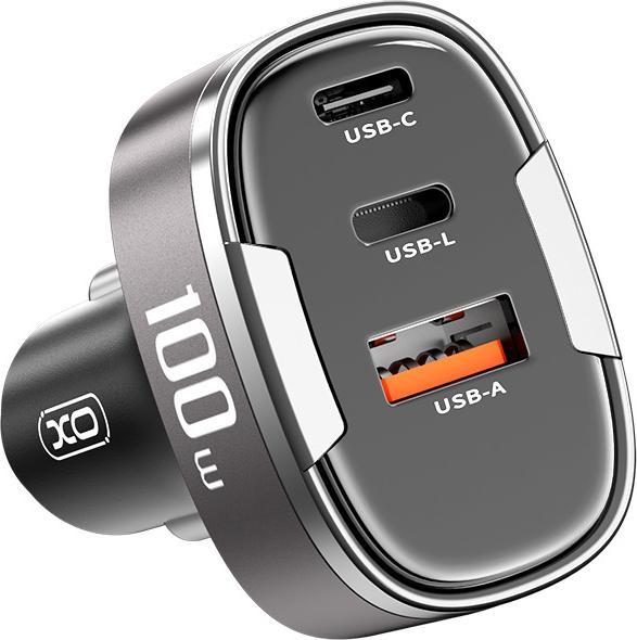 Productafbeelding xO autolader CC61 PD QC 3.0 100W 1x USB 1x USB-C 1x Lightning grijs