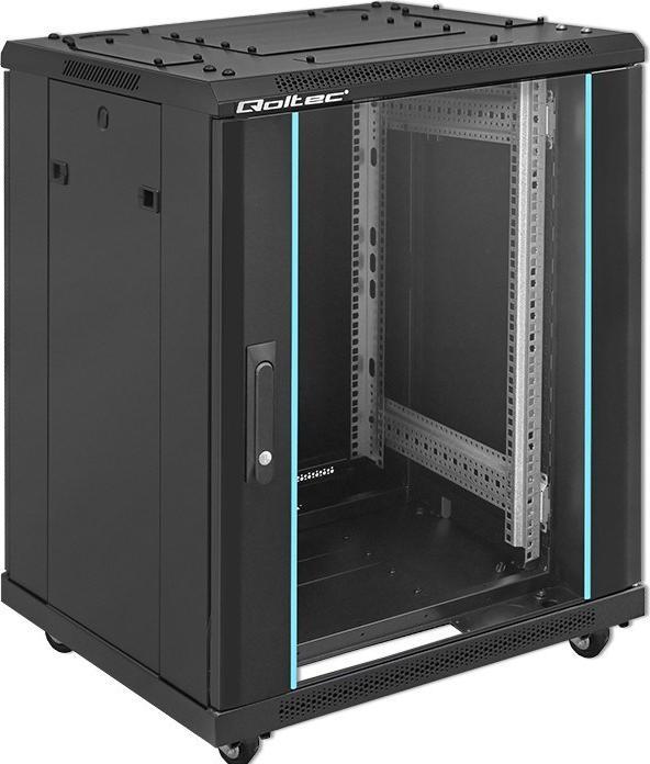 Produktbild Qoltec Szafa RACK 19" | 15U | 600 x 600 x 855 | hartowane drzwi | stojąca | nóżki + kółka | stalowa (15 HE, 19 Zoll Rack)