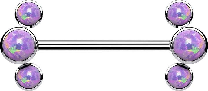 Actual product image Star Piercing Threadless Barbell silber front drei Opale violett (without brass, Titanium)