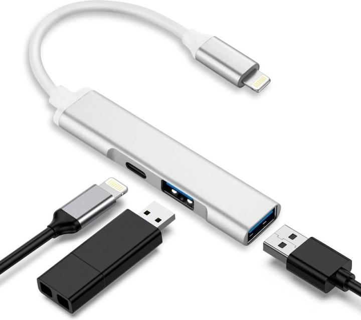 PowerGuard 3-in-1 Lightning USB Kamera OTG Adapter 2x USB Ports Charge-In