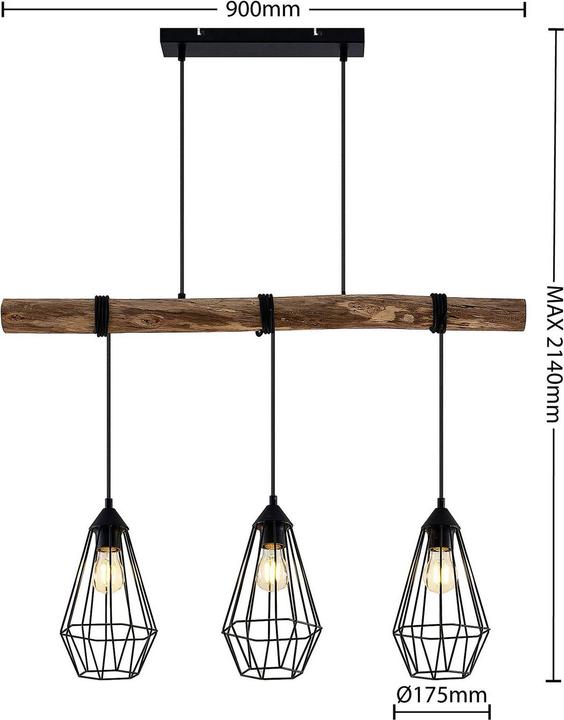 Produktbild Lindby Eldarion 3 Pendelleuchte Black/Wood (E27)