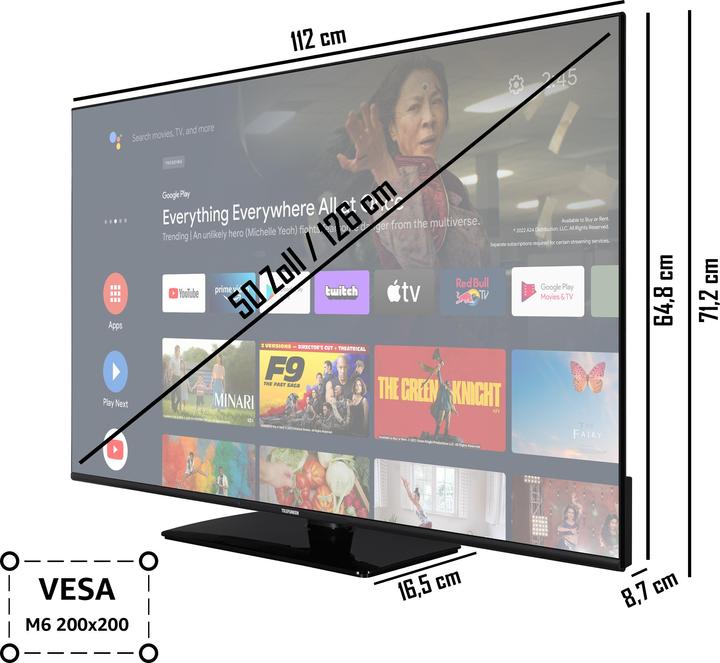 Produktbild Telefunken XU50AN754M (126 cm (50 Zoll), schwarz, UltraHD/4K, Triple Tuner, SmartTV, Android Betriebssystem) (50", LED, 4K, 2023)