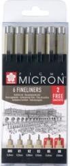Produktbild Sakura 4 + 2 GRATIS: Pigma Micron Fineliner schwarz 0,2 + 0,25 + 0,3 + 0,35 + 0,45 + 0,5 mm, 4 St. + (Schwarz, 4 x)