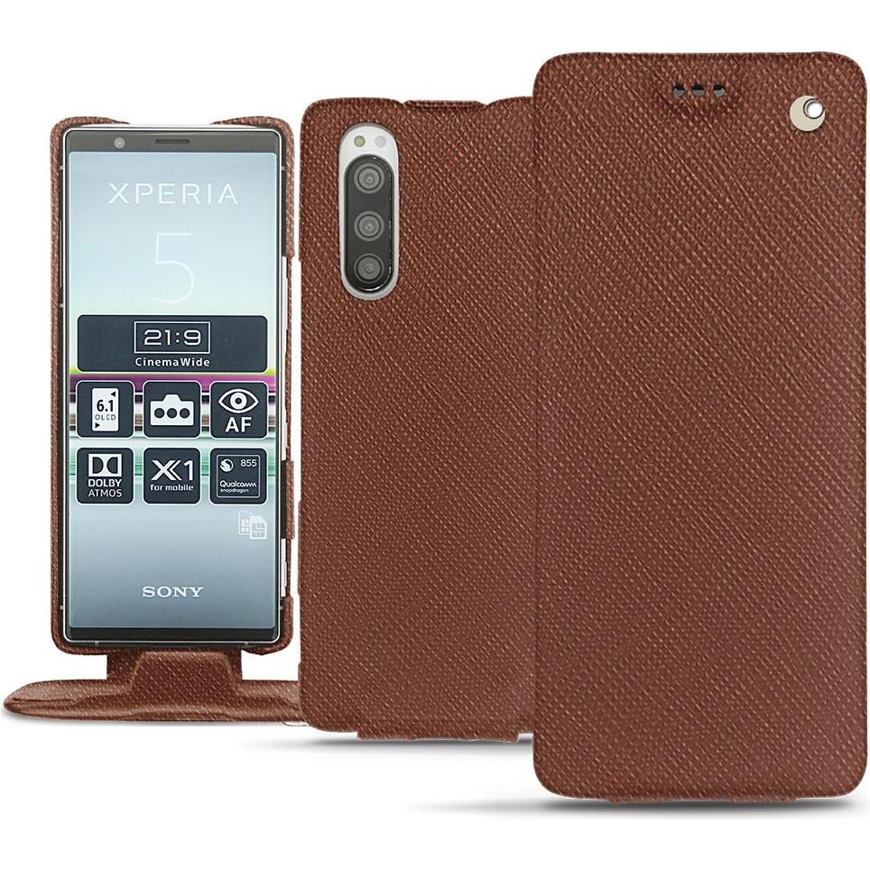 Noreve Lederschutzhülle vertikal (Sony Xperia 5), Smartphone Hülle, Braun