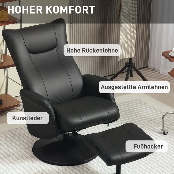 Produktbild Homcom Relaxsessel mit Hocker Kunstleder Schwarz