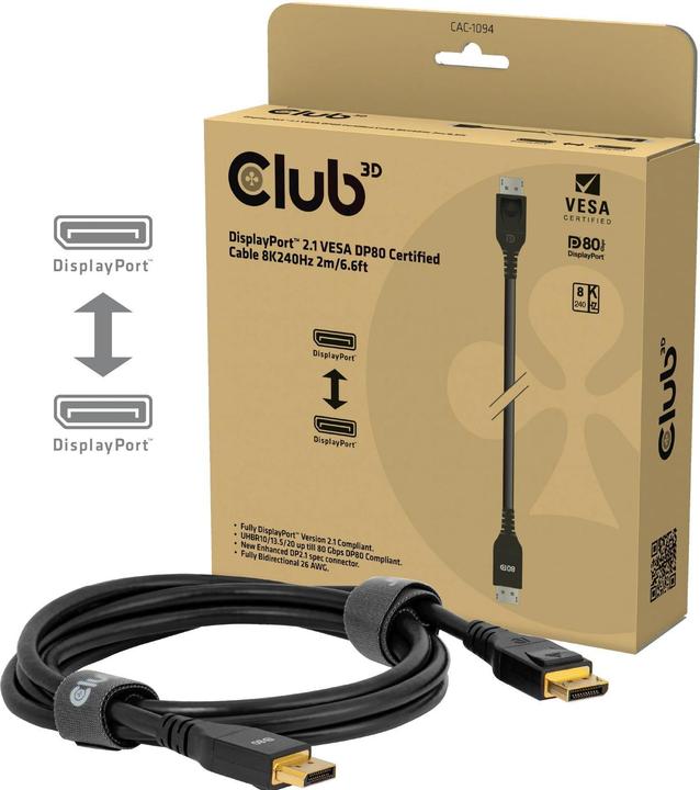 Club 3D Club3D DP-Kabel 2.1 DP80 zertifiziert 2m 10K/8K/4K St/St retail (2 m, DisplayPort)