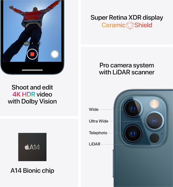 Produktbild Apple iPhone 12 Pro (256 GB, Silver, 6.10", SIM + eSIM, 12 Mpx, 5G)