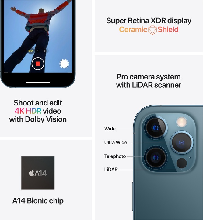 Produktbild Apple iPhone 12 Pro Max (256 GB, Silver, 6.70", SIM + eSIM, 12 Mpx, 5G)