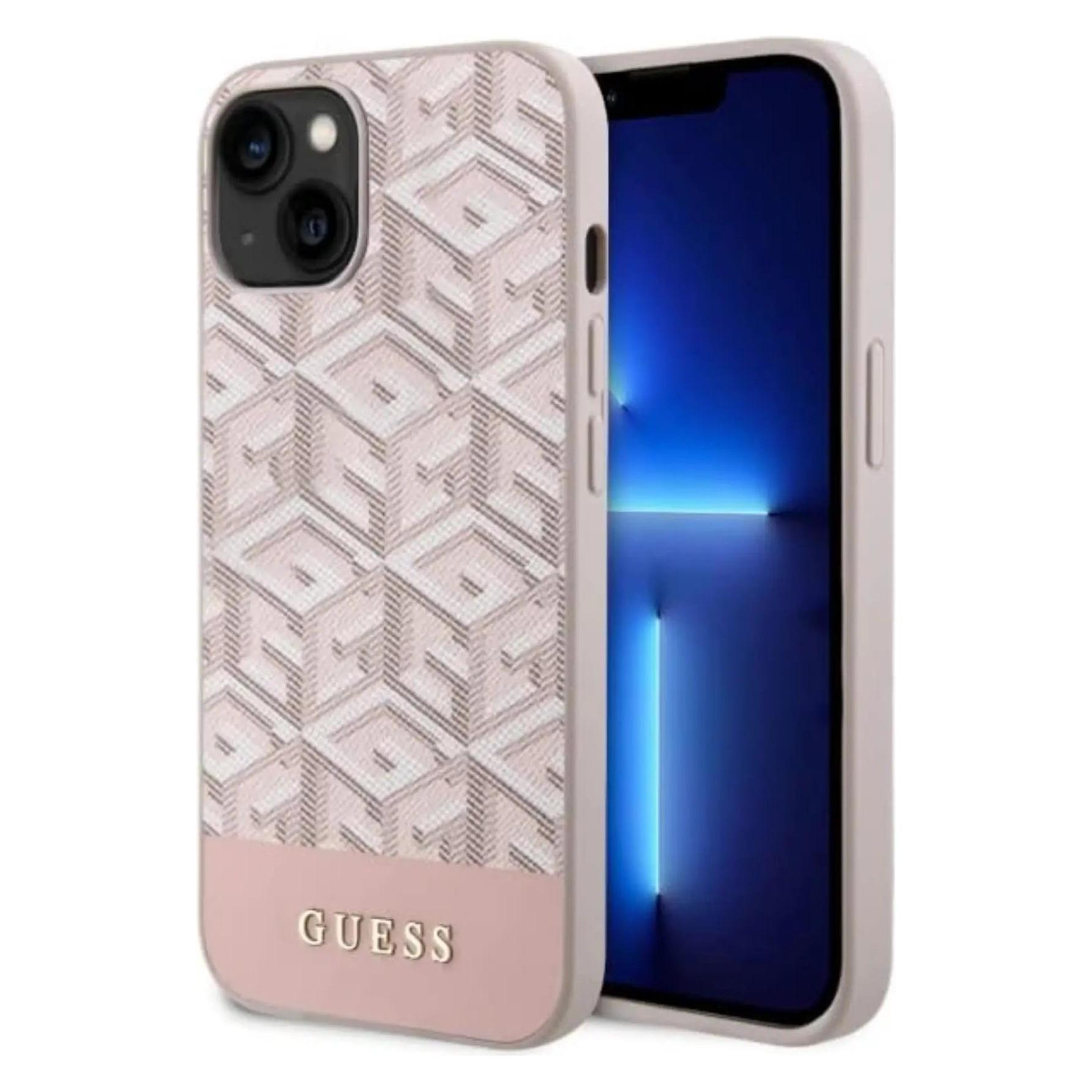 Guess GUHMP14SHGCFSEP IPhone 14 6, 1" Różowy/pink Hard Case GCube Stripes MagSafe (Apple IPhone 14), Smartphone Hülle, Pink