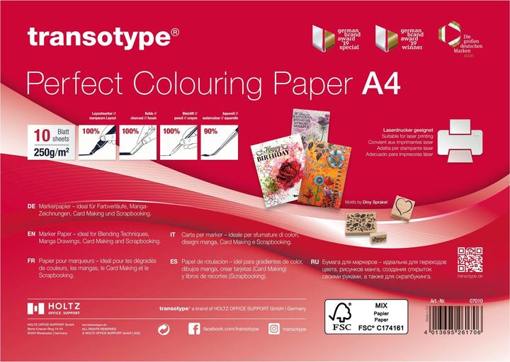 Transotype Marker Papier DIN A4, 250 g/qm, 10 Blatt (A4, Blanko, Kein Einband)
