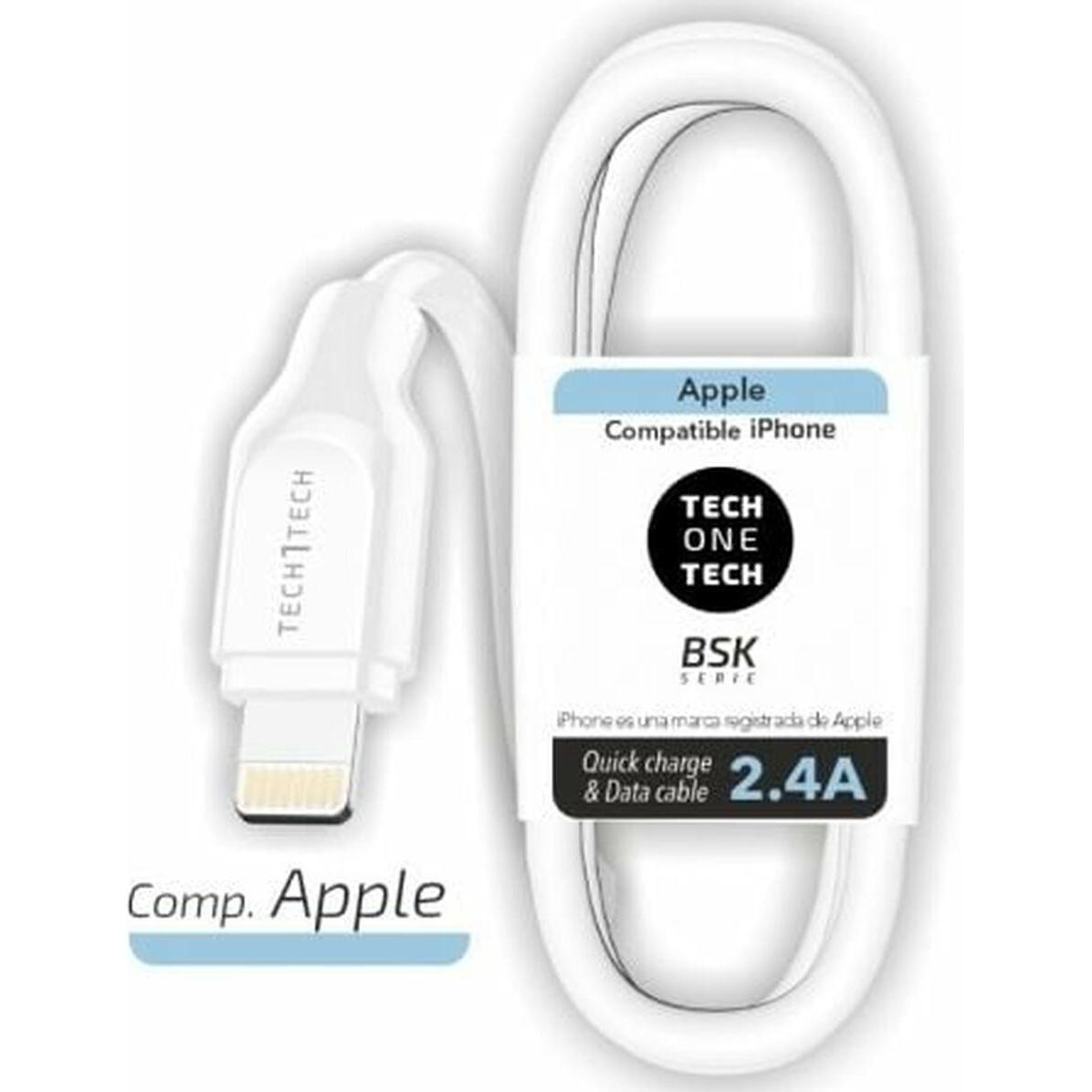 Tech One Tech Bsk usb-a to lightning cable (apple) 1m 2.4 a white (1 m), Cavo USB