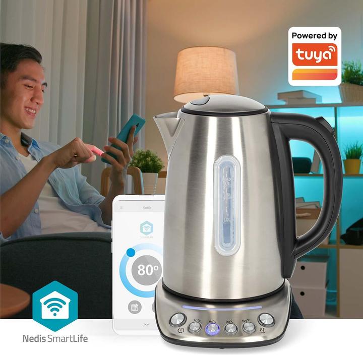 Produktbild Nedis SmartLife Wasserkocher Wi-Fi | 1,70 l | Edelstahl | 70,80,90,100 °C | Temperaturanzeige | Um 3 (1.70 l)