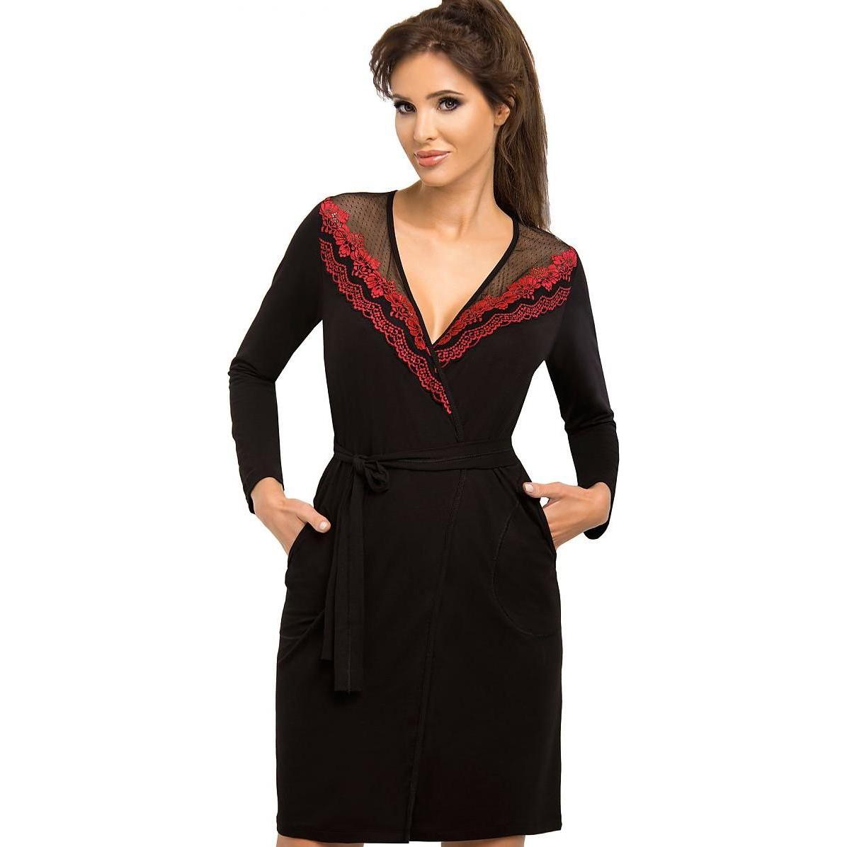 Donna, Damen, Pyjama, Schlafrock model, Schwarz, (XL)