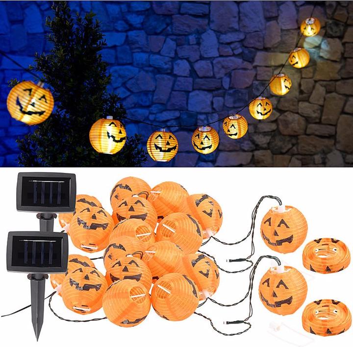 Produktbild Lunartec 2er-Set Solar-Lichterketten im Halloween-Kürbis-Look (1.60 m)
