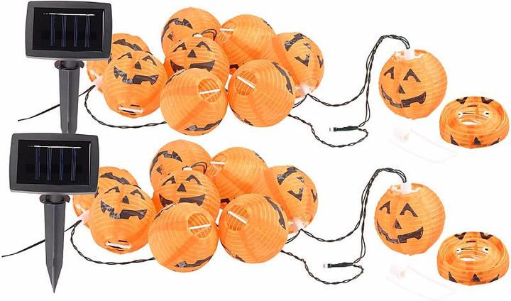Produktbild Lunartec 2er-Set Solar-Lichterketten im Halloween-Kürbis-Look (1.60 m)