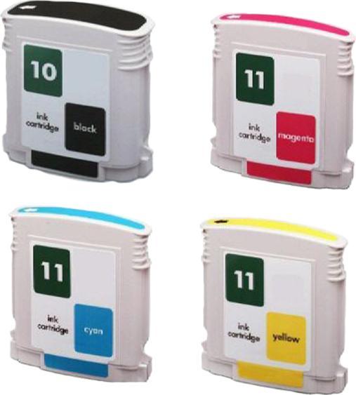 Image du produit Plutoos HP 10 + 11 Multipack 4er-Set Schwarz/Cyan/Magenta/Gelb 153 ml – kompatibel Designjet, K850 (C, CF, M, Y)