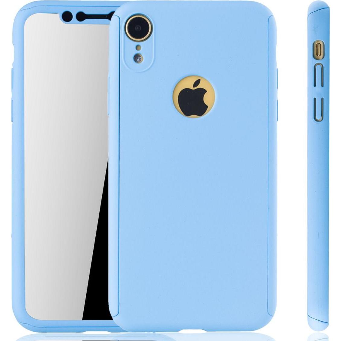 König Design Hülle Handy Schutz für Apple iPhone XR Full Case Cover Displayschutz Bumper Blau (Apple iPhone XR), Smartph...