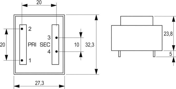 Productafbeelding Block Transformator PCB 1,5VA 1x9V