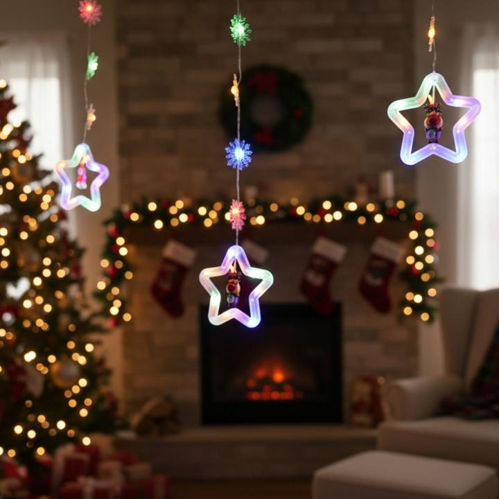 Produktbild Hermex LED Weihnachtslichterkette 3m Sternen-Lichtervorhang mit Schneeflocken (3 m)