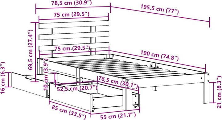 Image du produit vidaXL Bettrahmen (75 x 190 cm)