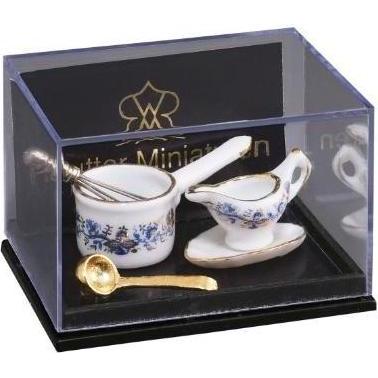 Reutter, Miniature, Bratensosse - Topf mit Sauciere - Dekor Goldzwiebel