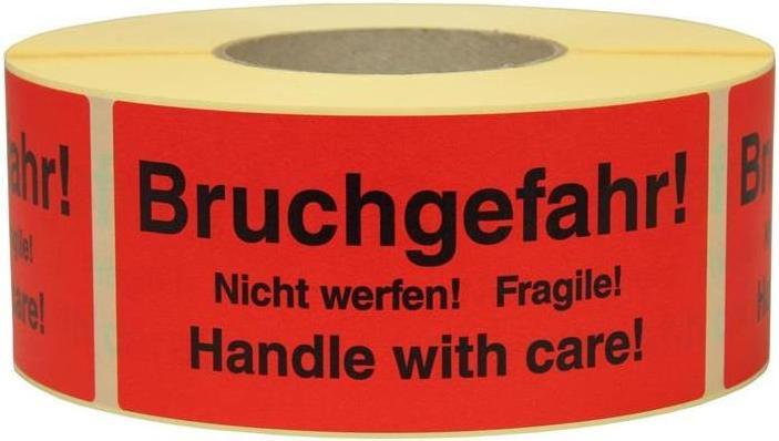 Produktbild Transpak Hinweisetikett Masse 145x70mm Papier rot Bruchgefahr Nicht werfen! Fragile!