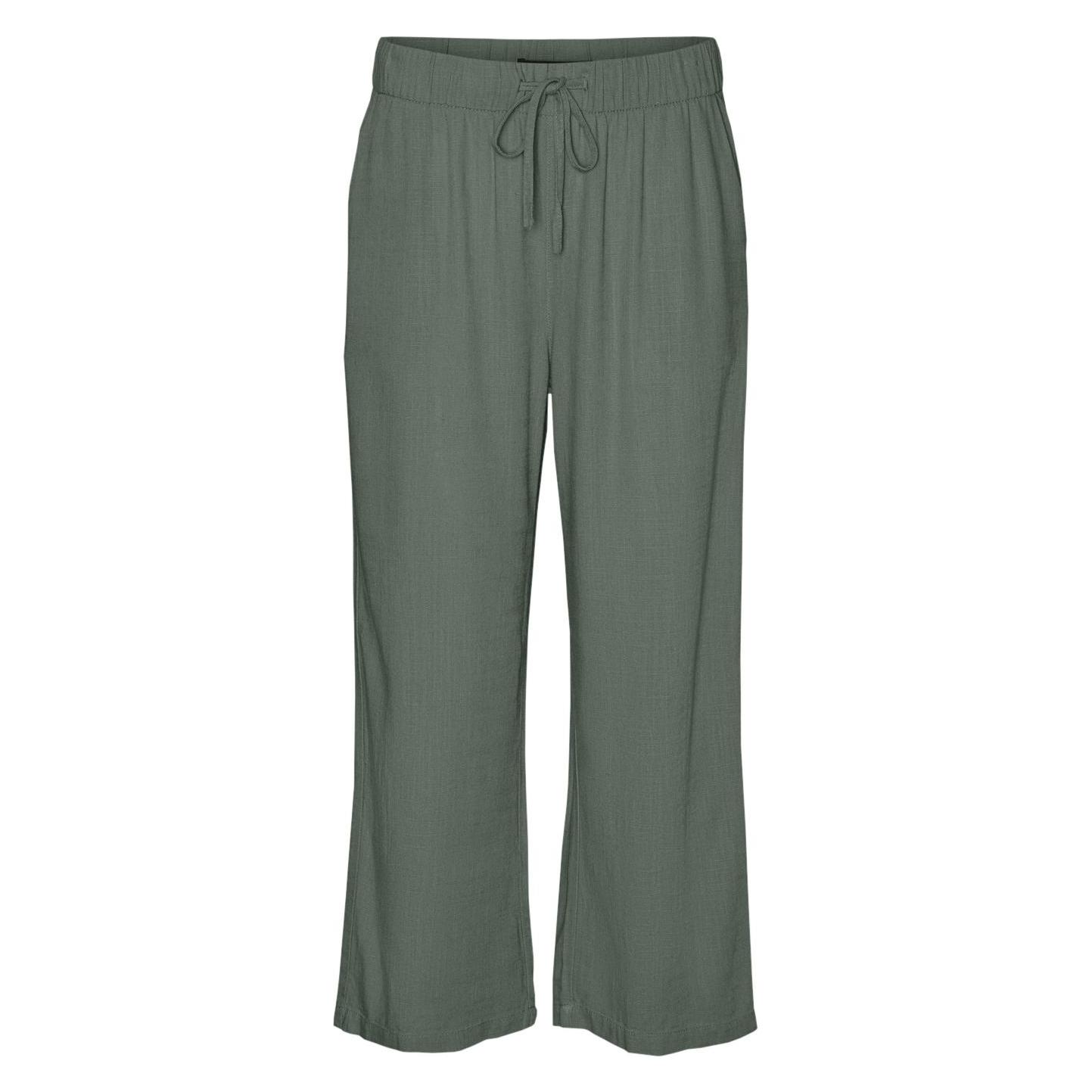 Vero Moda, Damen, Hosen, Vmline Mr Wide Cropped Linen Mix Pant, Grün, (L)