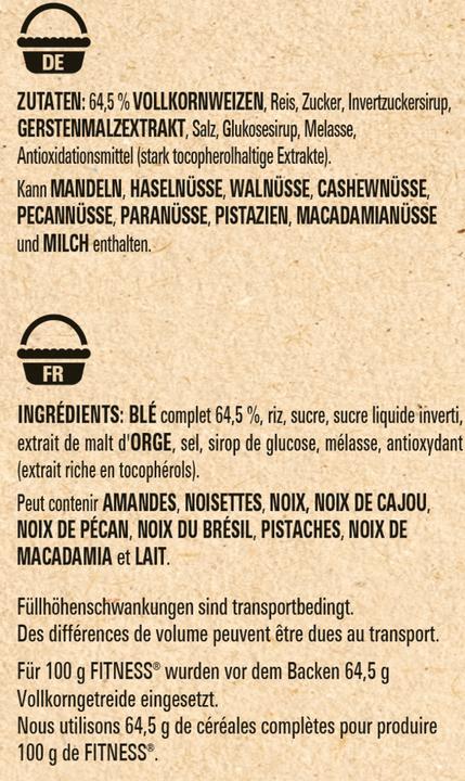 Valeurs nutritives et ingrédients Fitness Original (375 g)