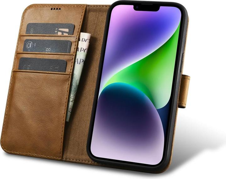 Actual product image iCarer Oil Wax Wallet Case 2in1 Cover iPhone 14 Plus Anti-RFID Leather Flip Case Brown (WMI14220723-... (Apple iPhone 14 Plus)