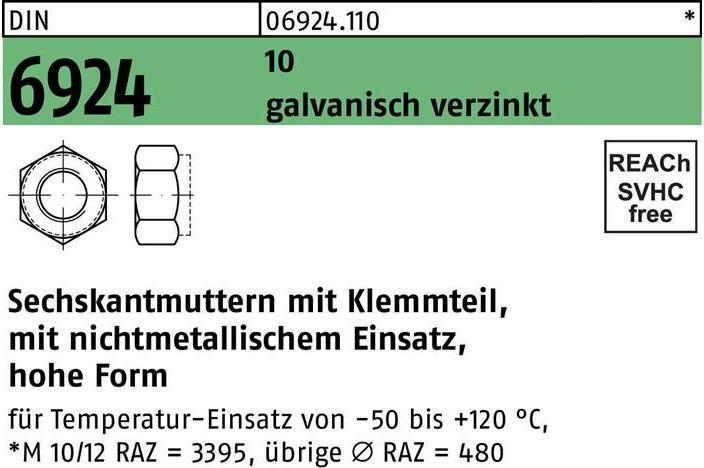 Image du produit Ecrou hexagonal DIN 6924 avec pièce de serrage M 24 10 électro-galvanisé (M24)
