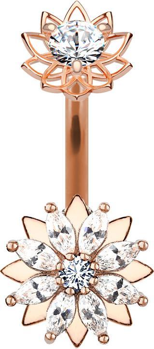 Produktbild Star Piercing Banane Innengewinde rosegold doppel Kristalllotusblume (Messing, Chirurgenstahl 316L)