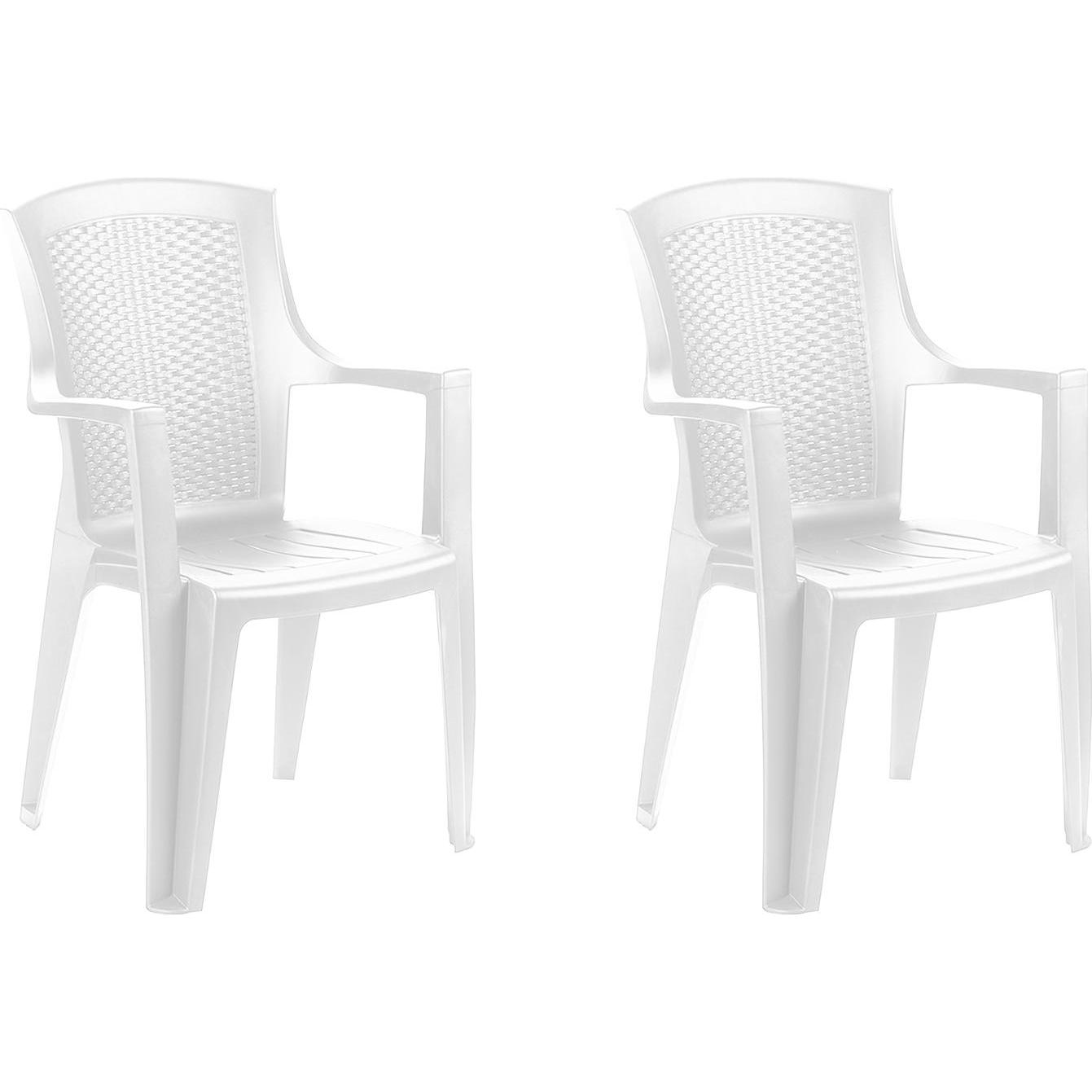 Thumbnail - Mojawo, Gartenstühle, 2er Stapelsessel Stapelstuhl Bistrostuhl Kunststoff Rattan-Optik Weiss