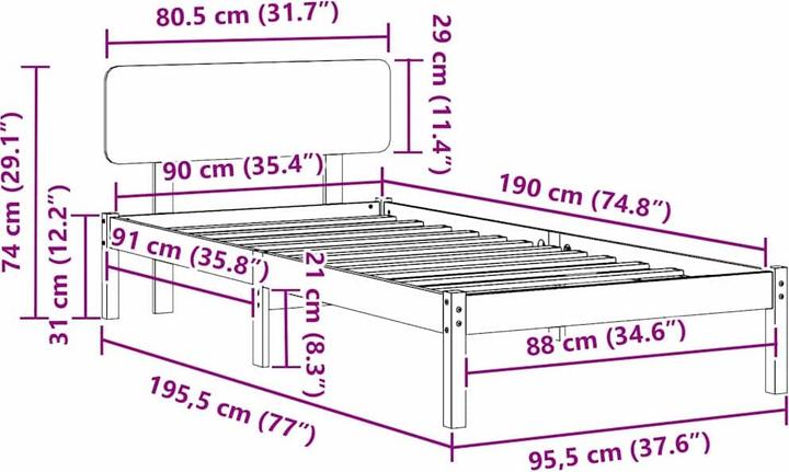 Actual product image vidaXL Holz-Bettgestell (90 x 190 cm)
