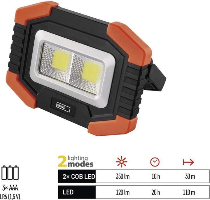 Actual product image Emos COB LED work light P4112, 350 lm, 3x AA (350 lm)